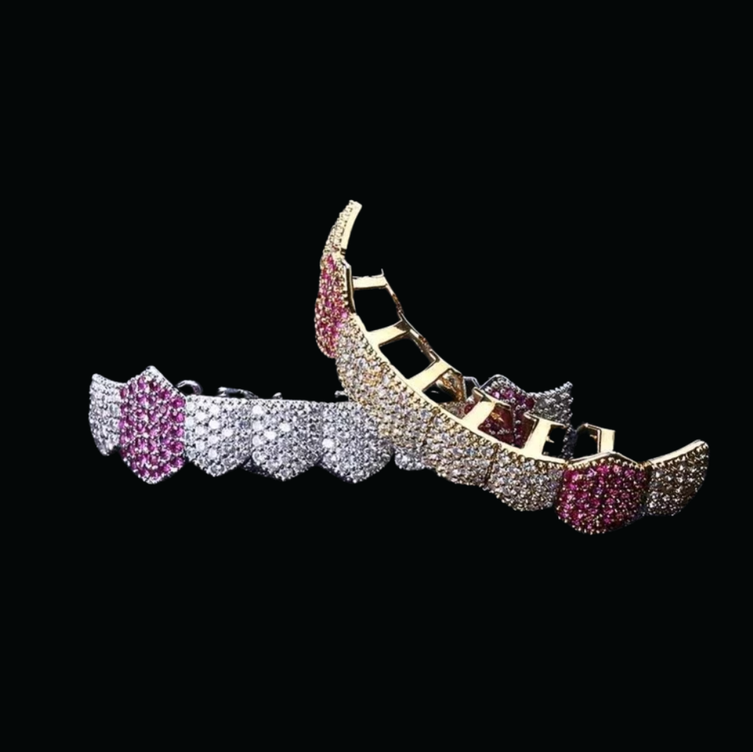1_3128f695-1933-453a-bcee-579dc6f3c62b.png Mix Duo Color Micro Pave Fuchsia Vampire Edition Bottom Grillz - Image 1