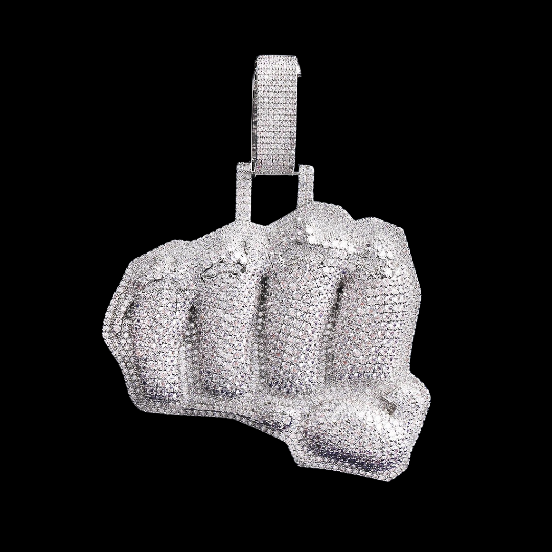 Two Layer Fist Iced Out Diamond Pendant Necklace