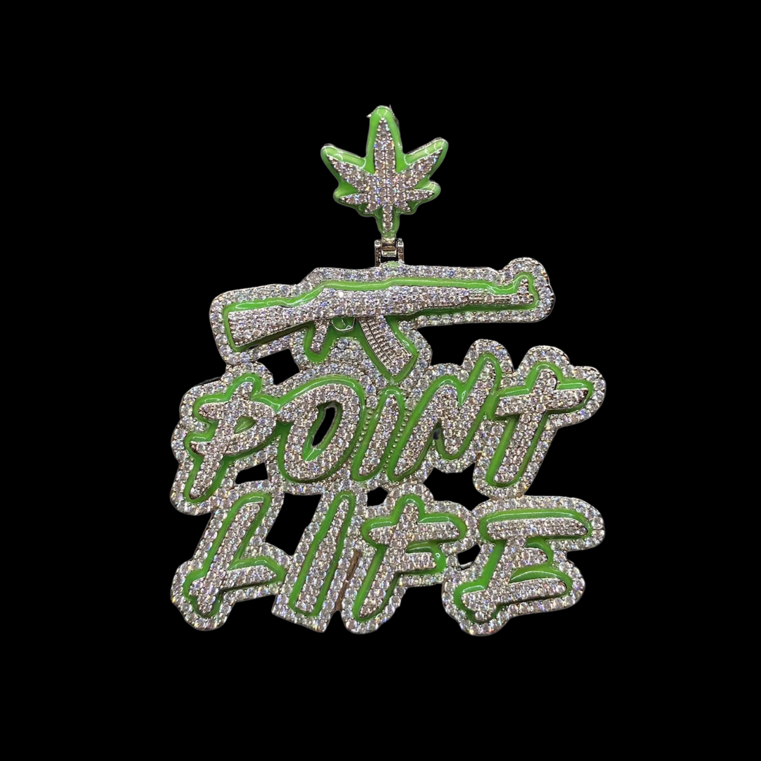 2_294e6b49-6f50-4766-ae68-4151d74ae7c0.png Point Life Glow In The Dark Iced Out Letter Diamond Pendant Necklace - Image 1