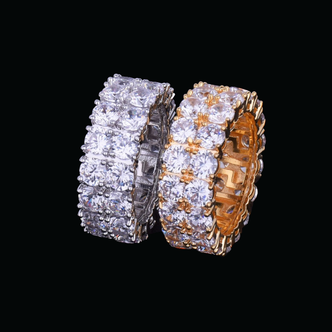 Tennis Two Rows Solitaire Couples Iced Out Diamond Ring