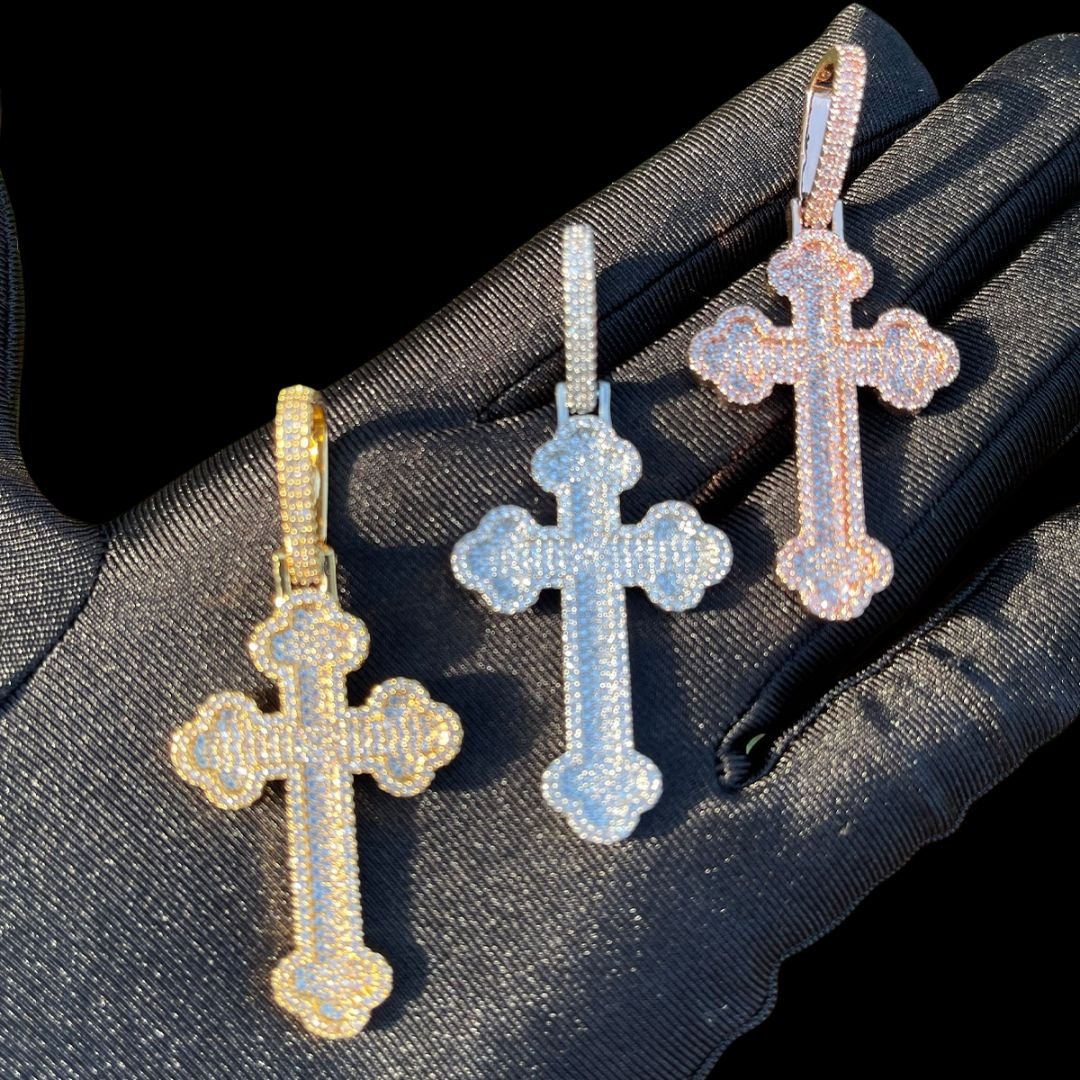 37_eb45cfb2-059d-46c5-b63e-3e1b85cc5d3d.jpg Cross Baguette Edition Iced Out Diamond Pendant Necklace - Image 1