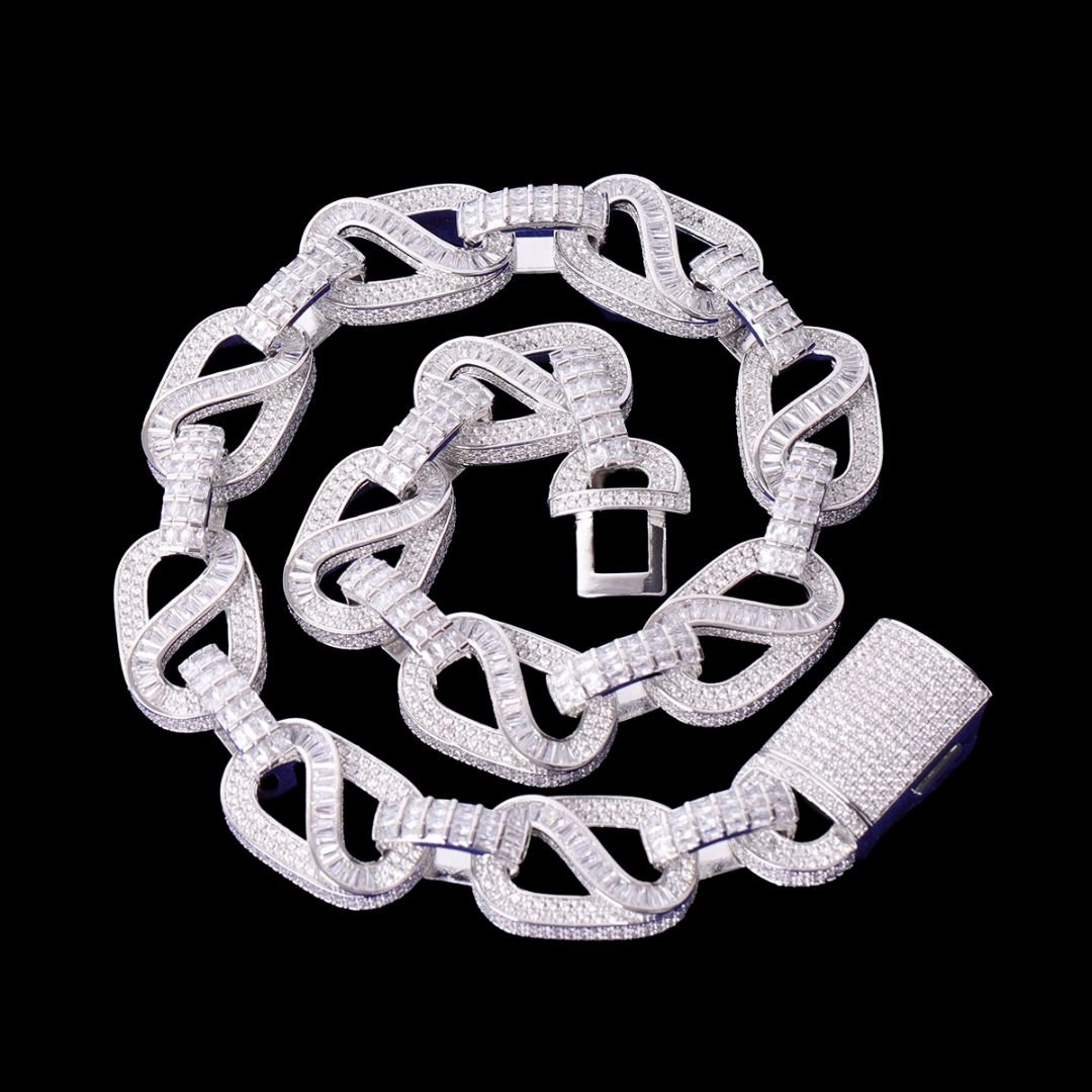20MM Baguette Infinity Link Cuban Iced Out Diamond Necklace Chain