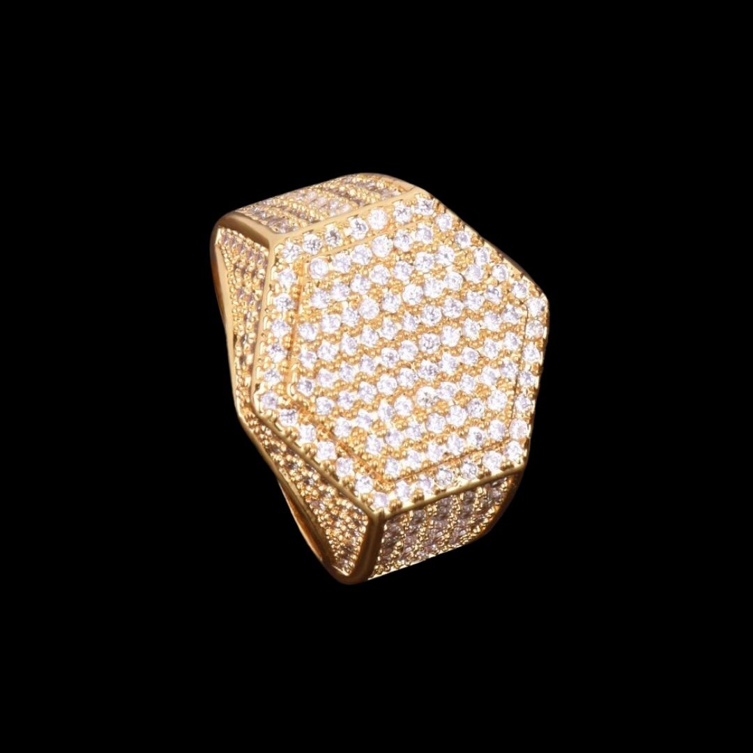 76-2.jpg Hexagon Iced Out Diamond Ring - Image 1