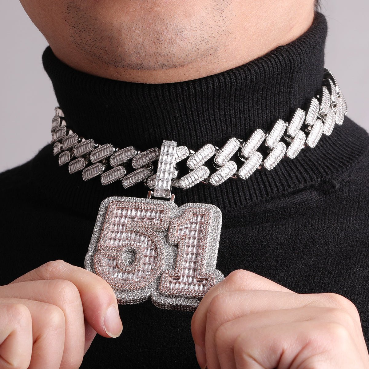 Bubble-Letter-Baguette-Custom-Name-Necklace-for-Men-Number-Zircon-Pendant-Hip-Hop-Rock-Rapper-Chain_4.jpg Any Number Any Letter Iced Out Personalized Custom Name Necklace Pendant - Image 1