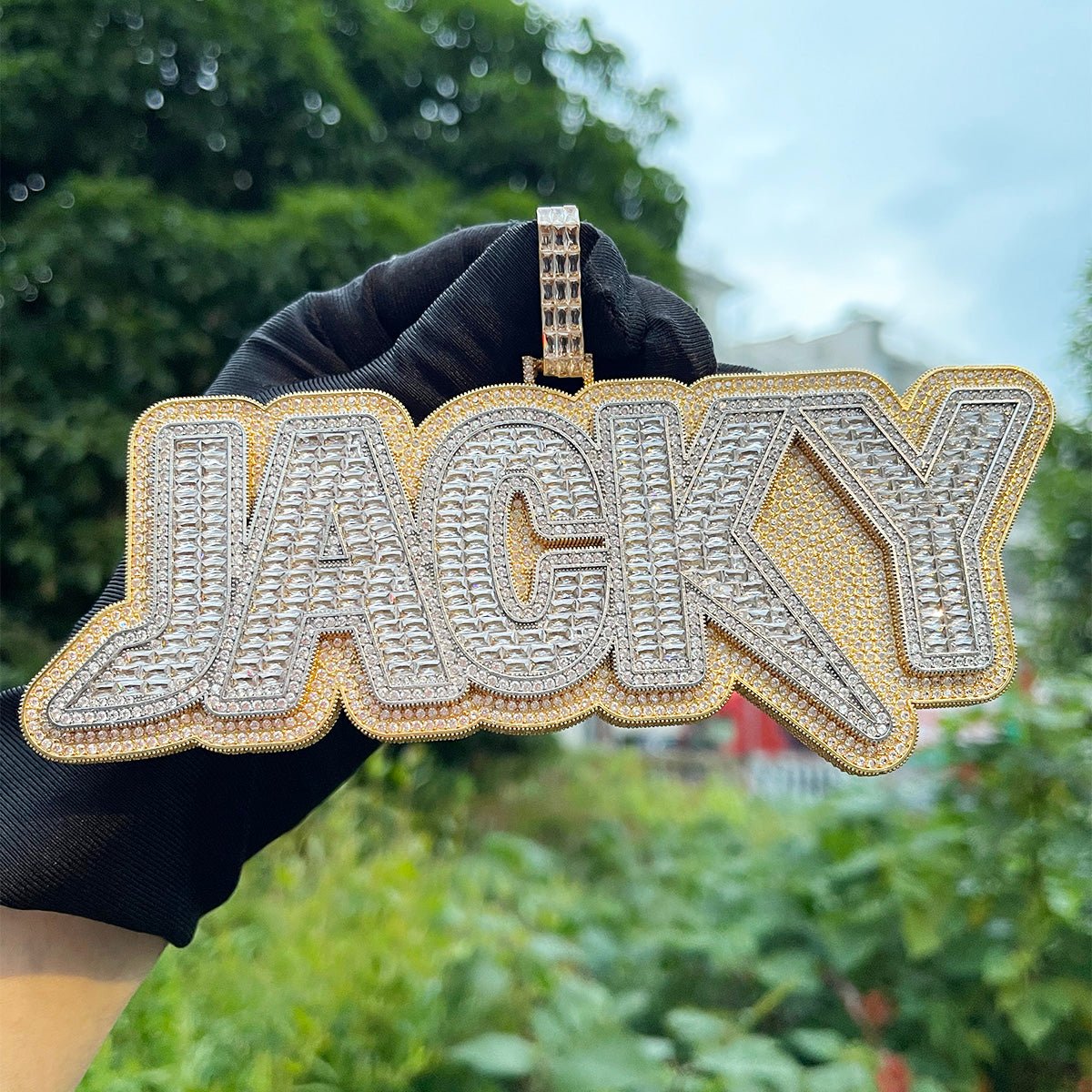 Duo Color Two Layers Iced Out Personalized Custom Name Necklace Pendant