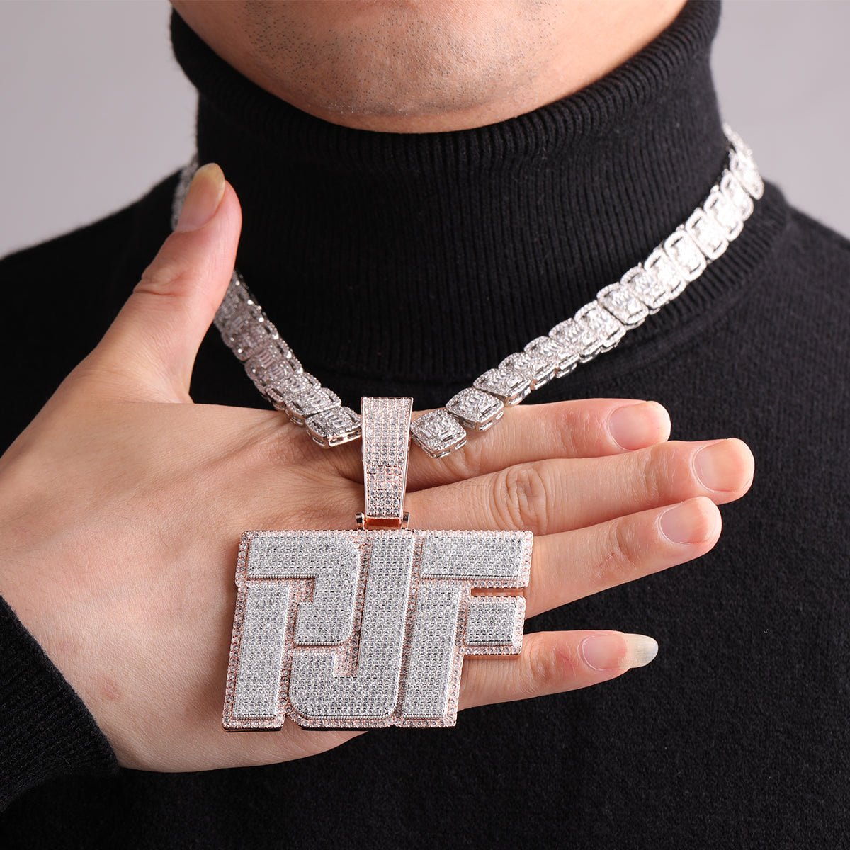 S42a0d64402fc4aba91f549d0ea625f44G-1.jpg Sticky Letters Extra Shine Iced Out Personalized Custom Name Necklace Pendant - Image 1